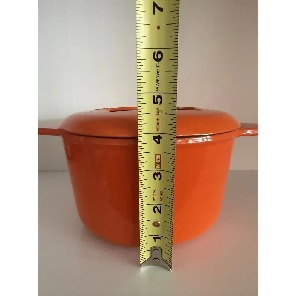 Vintage Orange Enameled Cast Iron Fondue Pot Star Shaped Open Lid Retro MCM